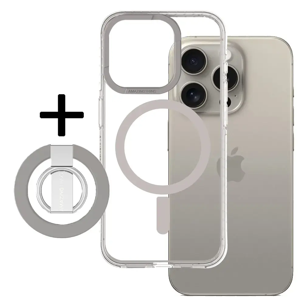 Amazing Thing Titan Pro Mag Ring Grip Case 10FT IP156.7PTRGY for Iphone 15 Pro Max titanium