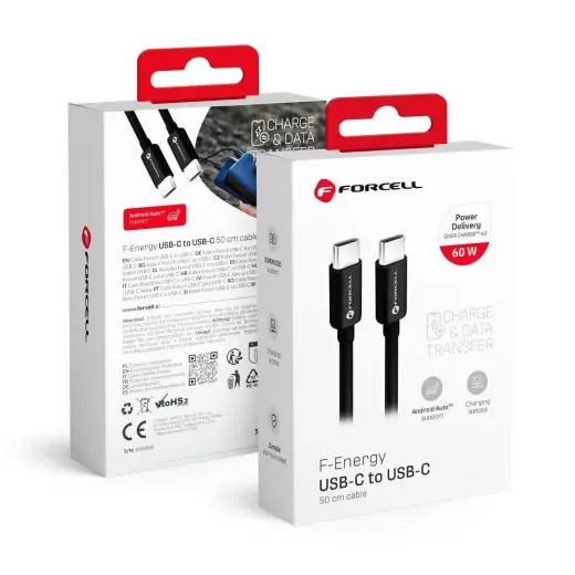 Forcell C338 data transfer and charging cable | USB-C to USB-C | QC 4.0, PD | 60W | 0.5m | black