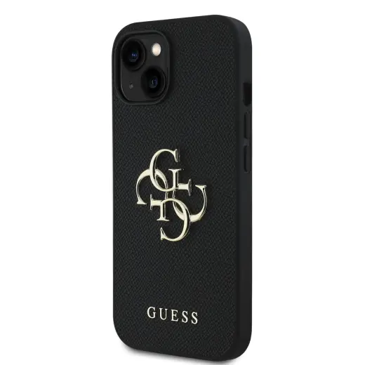 Guess PU Grained 4G Metal Logo Case for iPhone 14 Black