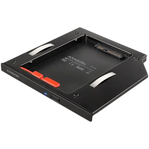 AXAGON RSS-CD09 2.5'' SSD/HDD caddy into DVD slot, 9.5 mm, LED, ALU