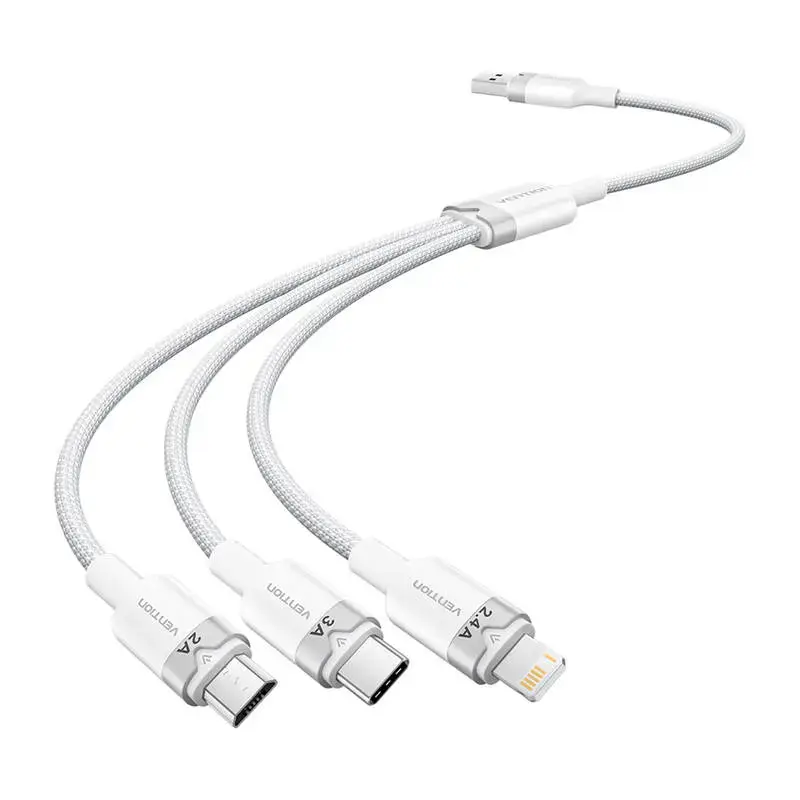 Vention CTPWG 3-in-1 datu pārsūtīšanas un uzlādes kabelis | USB-A uz USB-C, Lightning, Micro USB | 60W | 1,5m | balts