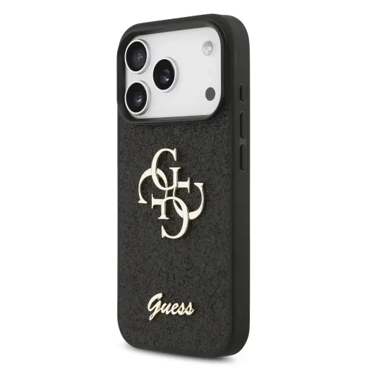 Guess PU Fixed Glitter 4G Metal Logo Case for iPhone 17 Pro Black