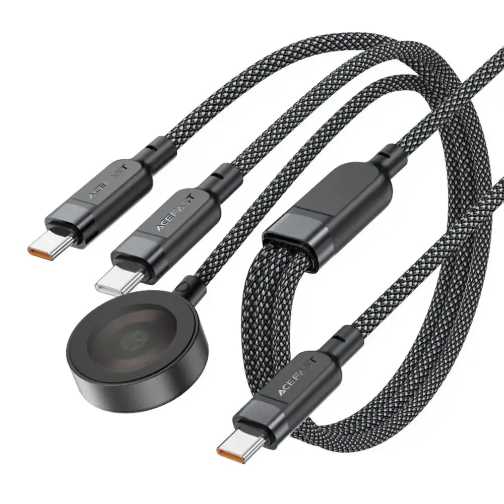 Acefast C6-11 3-in-1 datu pārraides un uzlādes vads | USB-C uz USB-C, Qi | 100W | 1.2m | melns