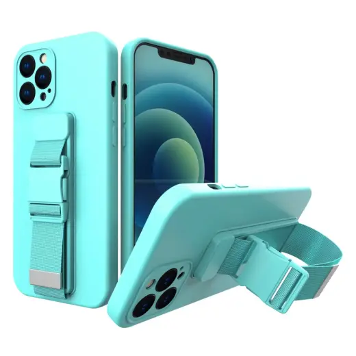 Rope gel phone case with a chain lanyard for iPhone 12 Pro Max blue