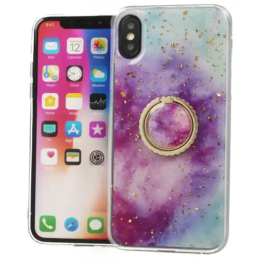 Fusion Marble Ring Back Case Silikona Aizsargapvalks Priekš Samsung A515 Galaxy A51 Violets - Zils