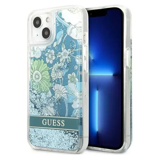 Guess GUHCP13SLFLSN iPhone 13 mini 5,4" zielony|green hardcase Flower Liquid Glitter