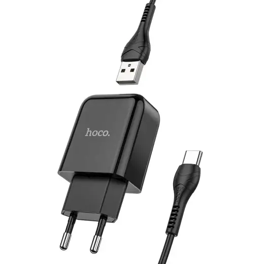 Hoco N2 universal travel charger USB | 5V | 2.4A + USB-C cable 1M black