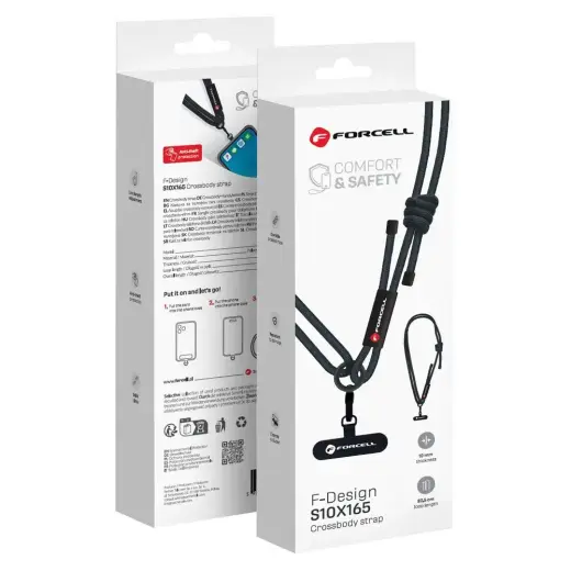 FORCELL F-DESIGN S10X165 crossbody phone lanyard with adjustable length (max 82,5cm in the loop) black