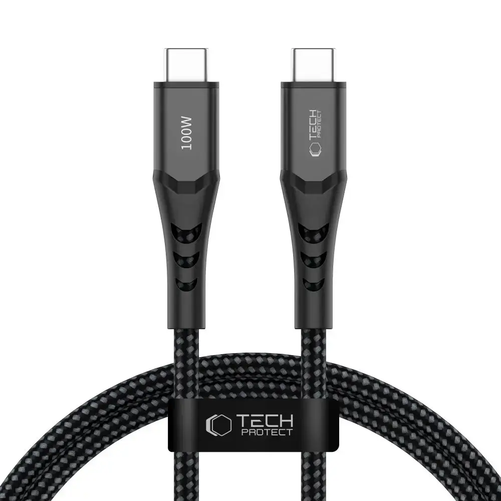 Tech-Protect Ultraboost UB11T datu pārraides un uzlādes vads | USB-C uz USB-C | PD, QC 3.0 | 100W | 1m | melns