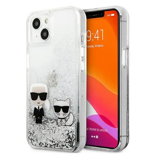 Karl Lagerfeld KLHCP13MGKCS 13 6,1" srebrny|silver hardcase Liquid Glitter Karl&Choupette
