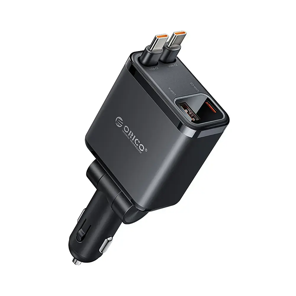 Orico Twin Reach auto lādētājs | 45W | PD, PPS, QC | USB-A, USB-C | ar USB-C vadu komplektā | melns