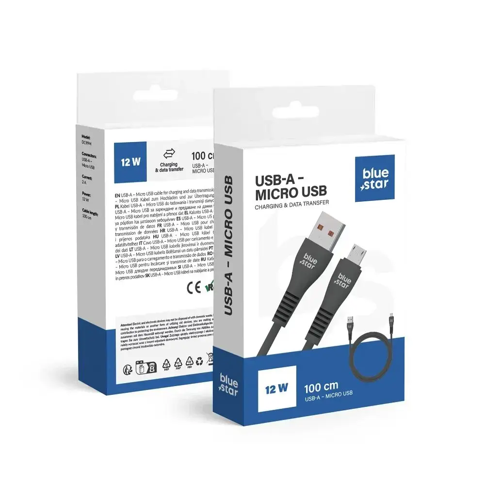 Cable USB A to Micro USB Blue Star 2A 1 m DC99M black