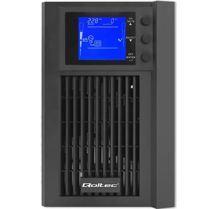 Qoltec Uninterruptible Power Supply UPS On-line | Pure Sine Wave | 2kVA | 1.6kW | LCD | USB