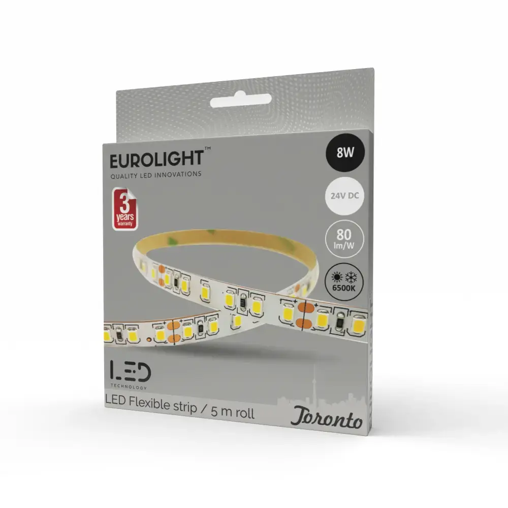 LED juosta Toronto Epistar 2835 8W 6500K IP20 60LED/m 80lm/W 5m Eurolight