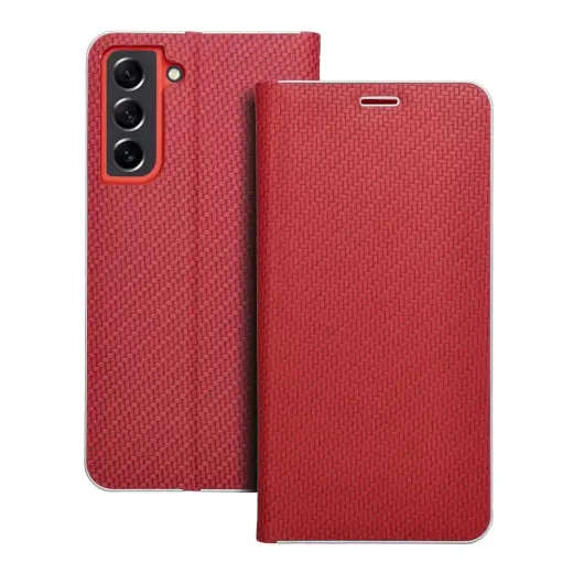 LUNA Book Carbon knyginio tipo telefono dėklas Samsung Galaxy S21 FE 5G (G990) raudonas