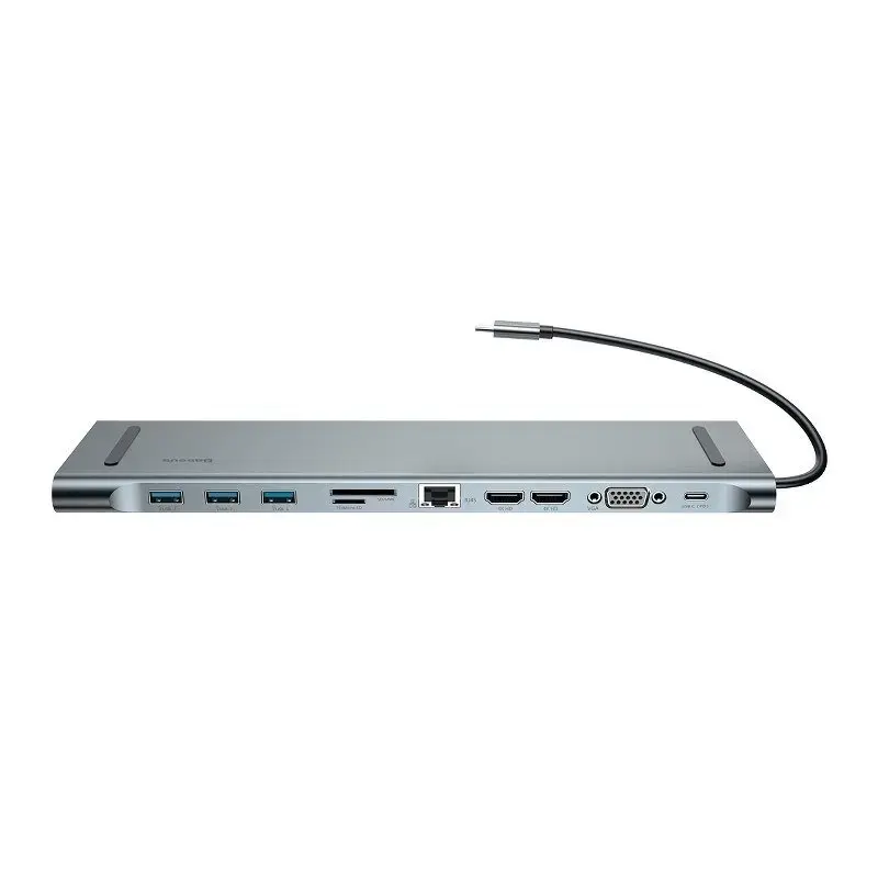 Baseus Enjoyment Series Multi-functional Type-C intelligent HD HUB（PD|HD4K*2|VGA|RJ45|SD|TF|USB*3|Audio*1|Stand)Dark gray