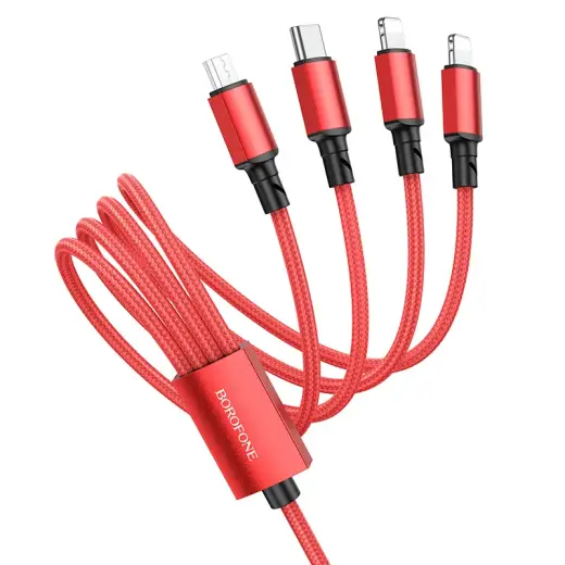 Borofone Cable BX72 4 in 1 - USB to Type C, Micro USB, 2xLightning - 2A 1 metre red