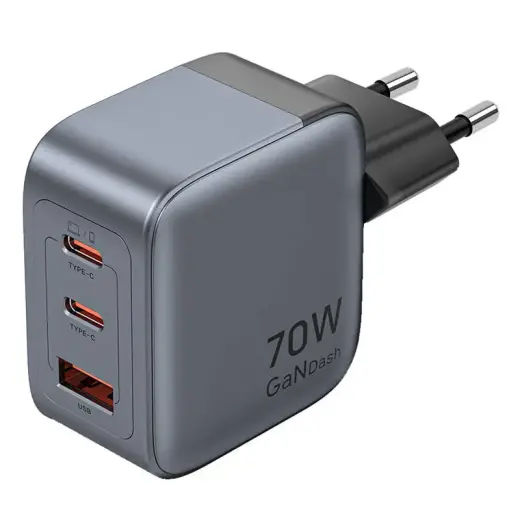 Vention 70W tīkla lādētājs | 70W | GaN | USB-C, USB-A | pelēks | pelēks