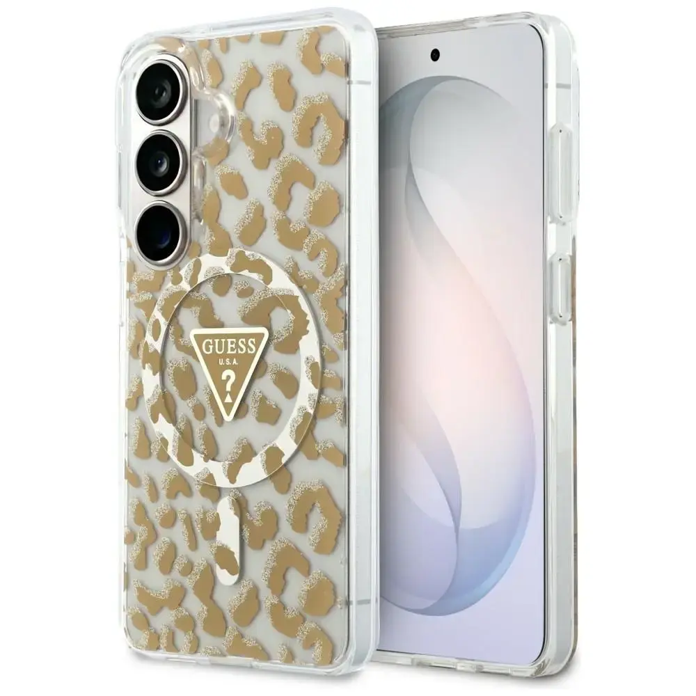 Guess IML Leopard Print Triangle maciņš ar MagSafe atbalstu telefonam Samsung Galaxy S26 (S942) brūns