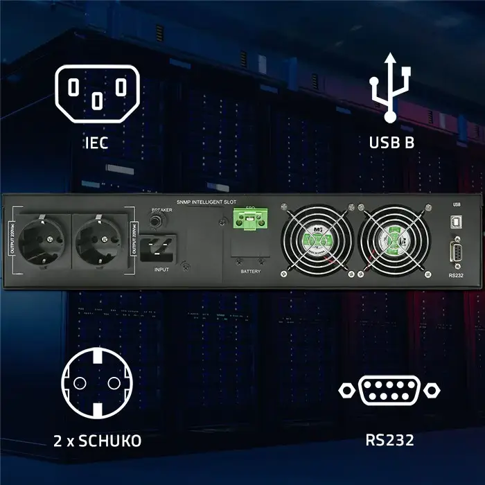 Qoltec Uninterruptible Power Supply UPS for RACK | 3kVA | 3000W | Power factor 1.0 | LCD | EPO | USB | On-line
