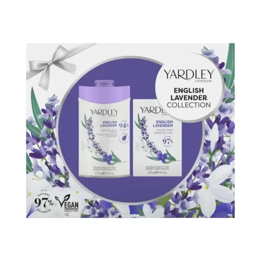 Set Yardley: English Lavender, Body Powder, 100 g + English Lavender, Cleansing & Moisturising, Scented Soap Bar , 125 g