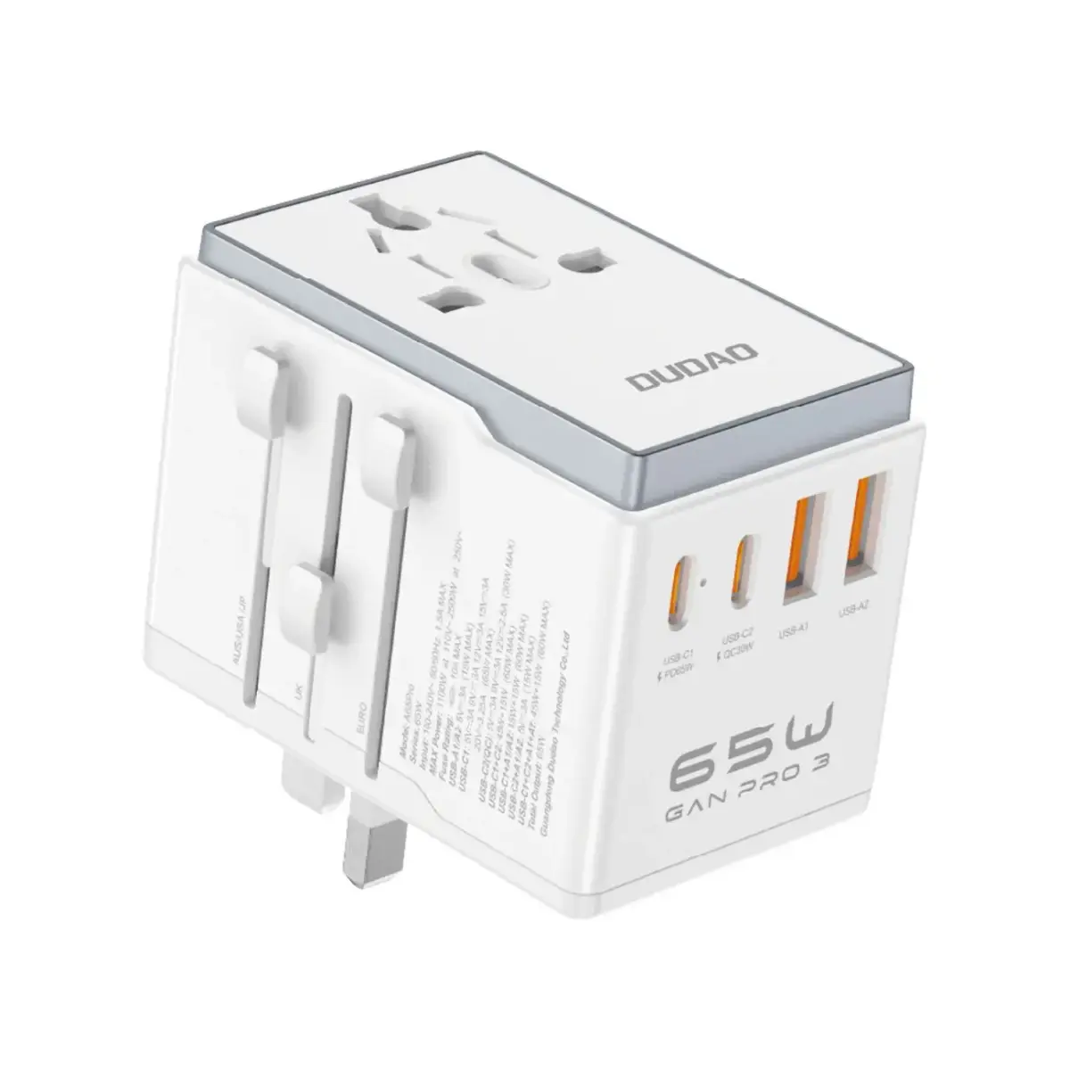 Dudao A65Pro tīkla lādētājs | 65W | USB-C, USB-A | balts