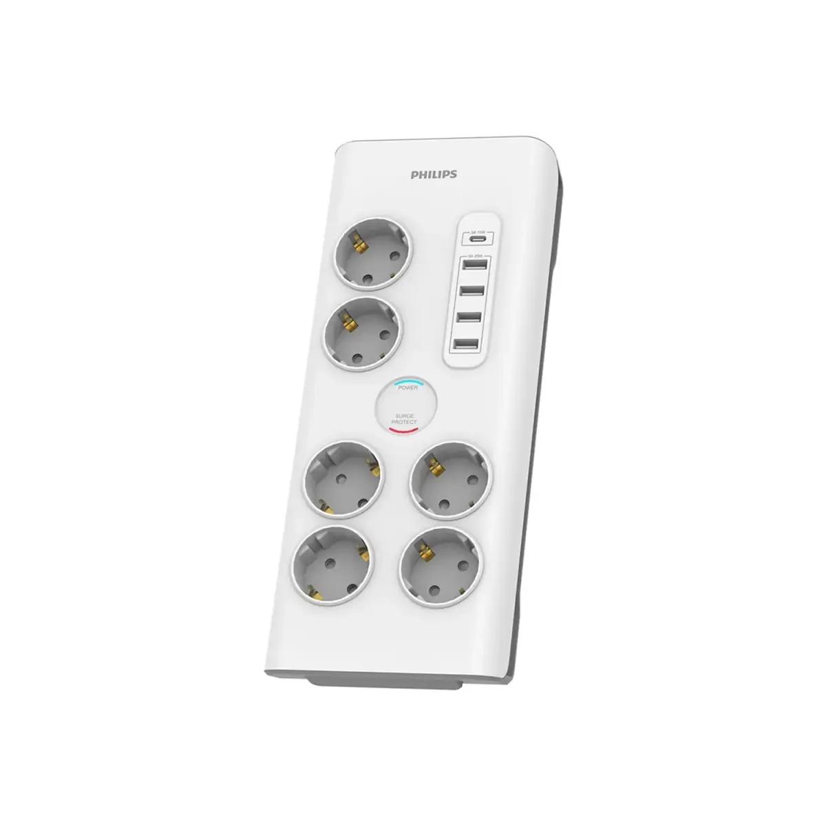 Anti-surge power strip PHILIPS extension cord 6 Schuko sockets + 6xUSB-A + 1xUSB-C 2m 16A white