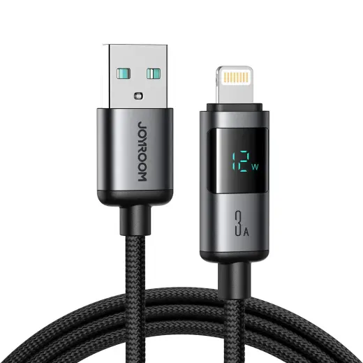 Joyroom S-A16 Pro Prism Series datu pārraides un uzlādes vads | USB-A uz Lightning | 15W | ar LED ekrānu | 1.2m | melns
