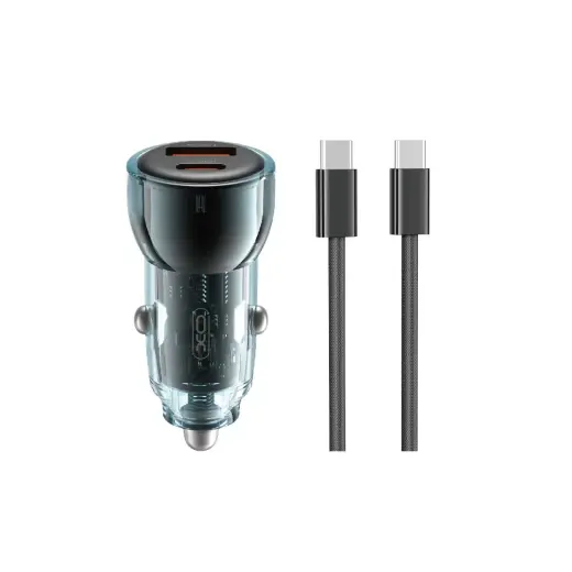 Зарядка для автомобиля XO CC60 | 60W | USB-A, USB-C | с кабелем USB-C на USB-C в комплекте | синяя