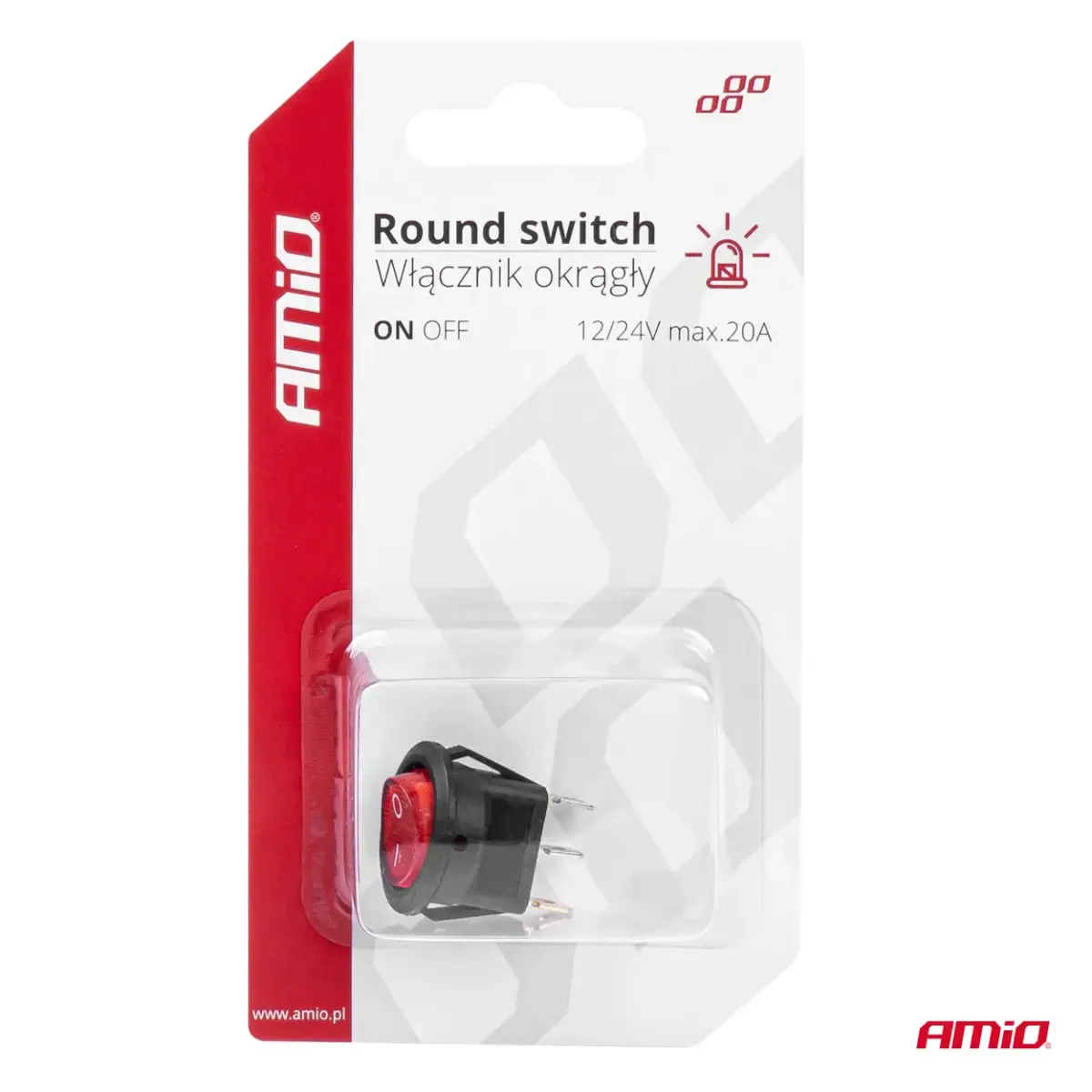 Round switch with Red Light 12/24V max 20A ON/OFF