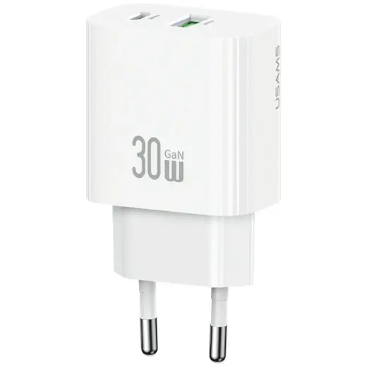 USAMS tīkla lādētājs CC316 | 30W | 1xUSB-C 1xUSB-A | ātra uzlāde balts