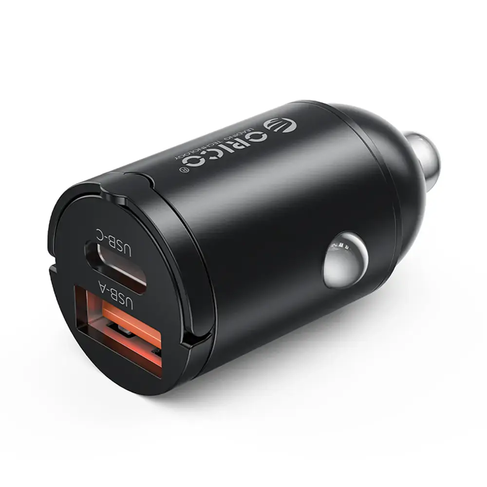 Orico MiniRing auto lādētājs | 30W | PD, QC, PPS | USB-A, USB-C | melns
