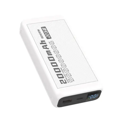 SENDEM PH82 ārējais akumulators (powerbank) | 20000 mAh | 22.5W | USB-C, USB-A | LED ekrāns | balts