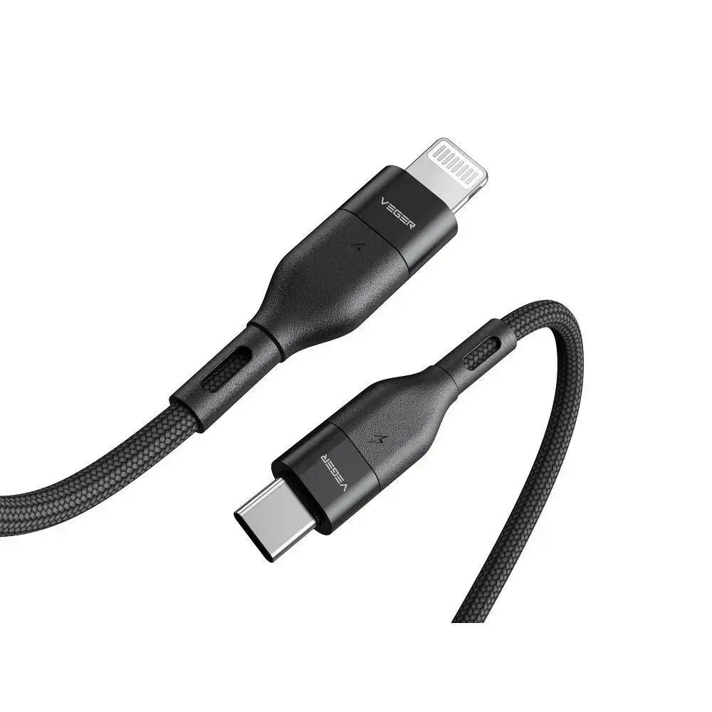 VEGER CL01 datu pārraides un uzlādes vads | USB-C uz Lightning | PD | 27W | 1.2m | melns