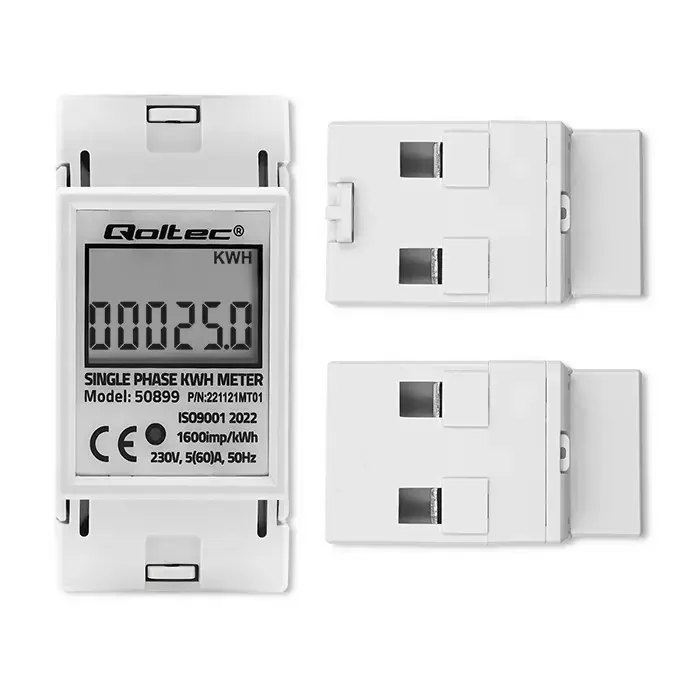 Qoltec Single phase electronic energy consumption meter | 230 V | LCD | 2P | DIN rail