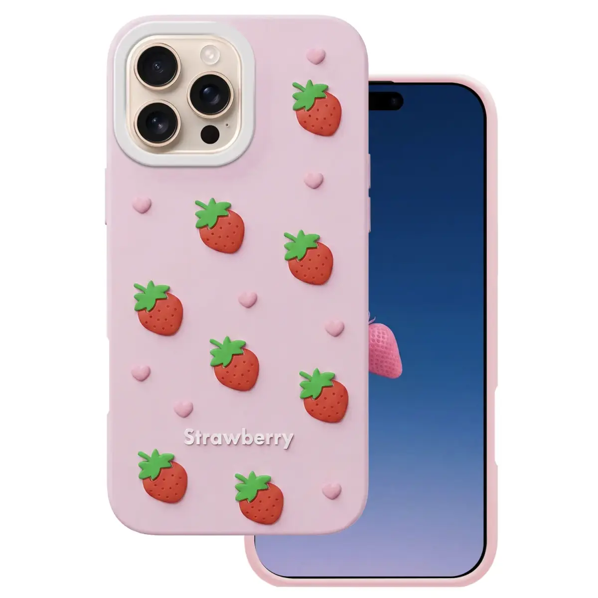 Strawberry maciņš telefonam iPhone 16 Pro rozā