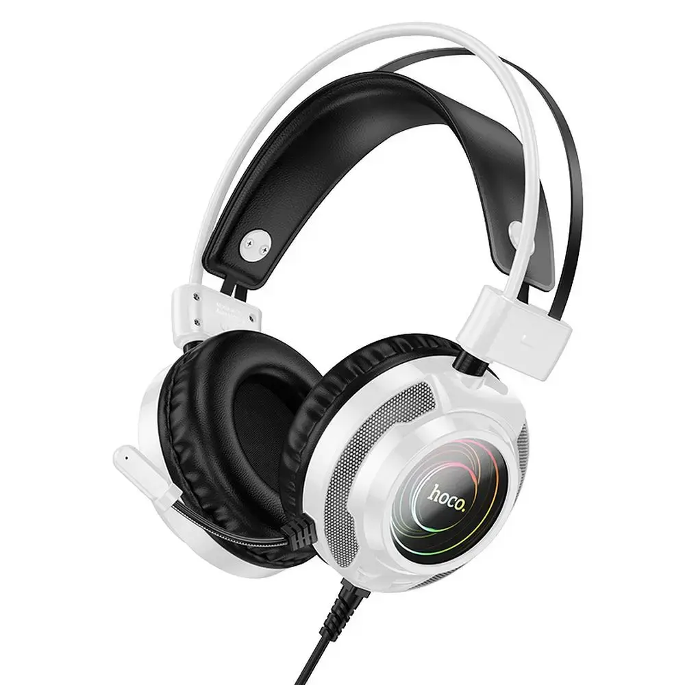 Wire headphones USB A + Jack 3,5 mm Hoco gaming 2 m W110 white