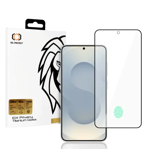Tel Protect 10X Privacy Titanium aizsargstikls telefona ekrānam Galaxy S25 | Galaxy S24 (privātuma efekts) (saderīgs ar pirksta nospieduma sensoru)
