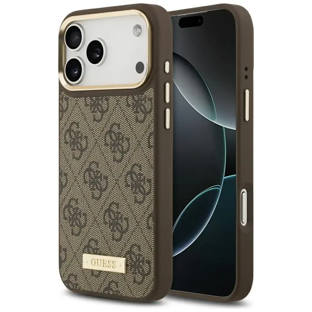 Guess 4G Logo Plate MagSafe Case for iPhone 17 Pro Max Brown