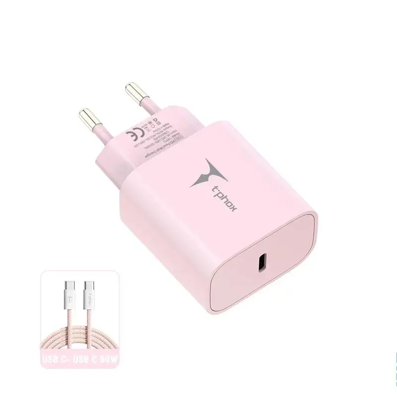 T-PHOX WALL CHARGER MODERATE SERIES T-PP11 20W + USB-C/USB-C 60W CABLE PINK