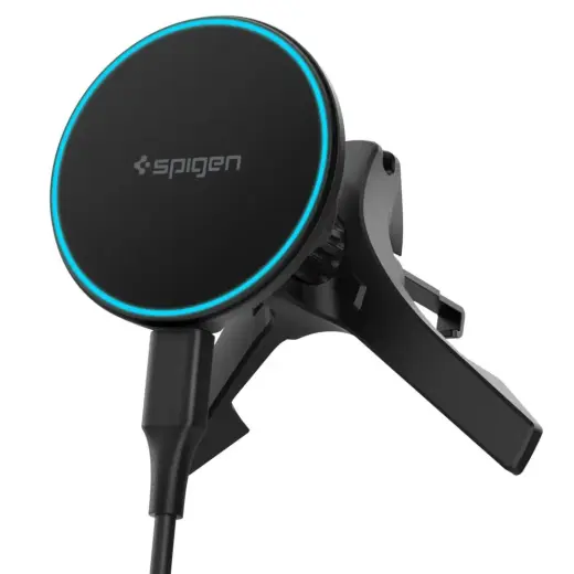 Spigen EV15MAQ Essential Magnetic MagSafe Vent Car Mount Wireless Charger | 15W | Qi2 | USB-C | USB-A kuni USB-C kaabliga komplektis | must