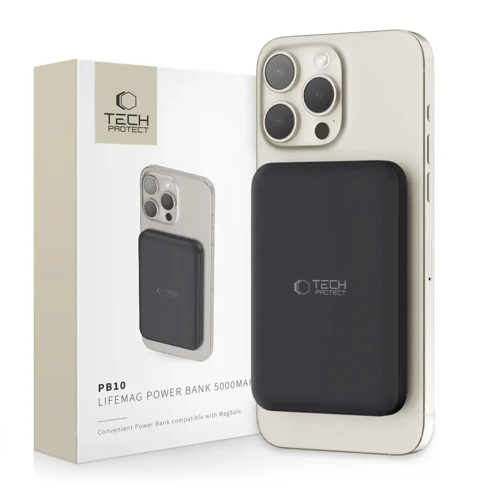 Tech-Protect LifeMag PB10 ārējais akumulators (powerbank) | 5000 mAh | 18W | USB-C, MagSafe | melns