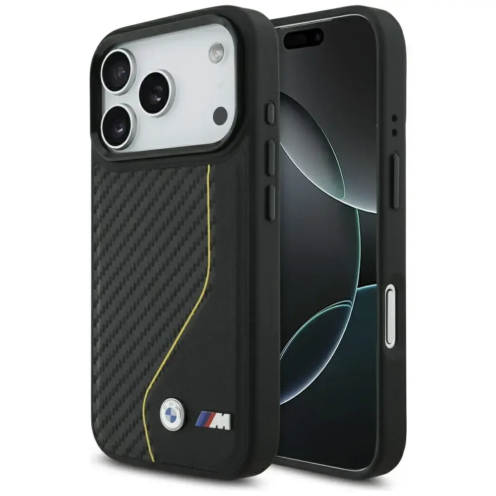 BMW M Carbon Line & Logo maciņš ar MagSafe atbalstu telefonam iPhone 17 Pro dzeltena