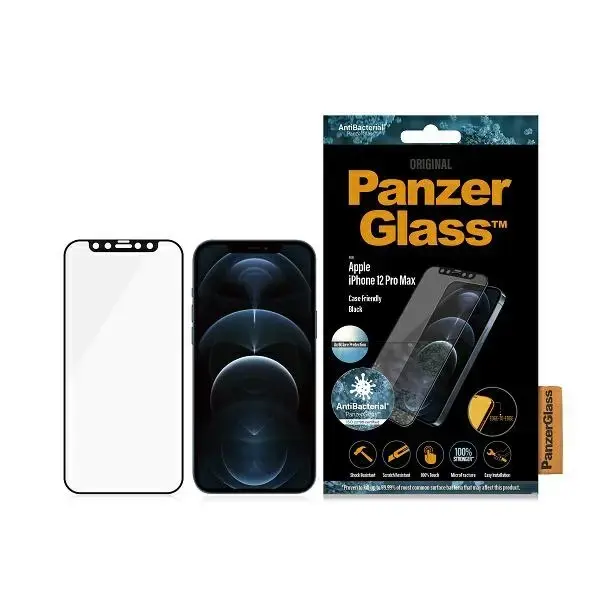 PanzerGlass E2E Anti-Glare iPhone 12 ProMax Case Friendly AntiBacterial Microfracture czarny|black