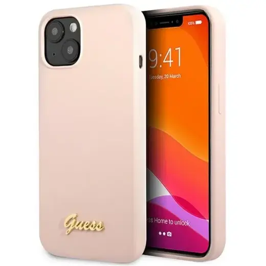 Guess GUHCP13MLSLMGLP iPhone 13 | 14 |  15 6.1" jasnoróżowy|light pink hardcase Silicone Script Gold Logo