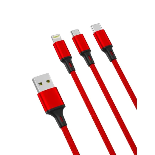 XO NB173 3-in-1 провод для передачи данных и зарядки | USB-A на Lightning, USB-C, Micro USB | 12W | 1.2m | красный