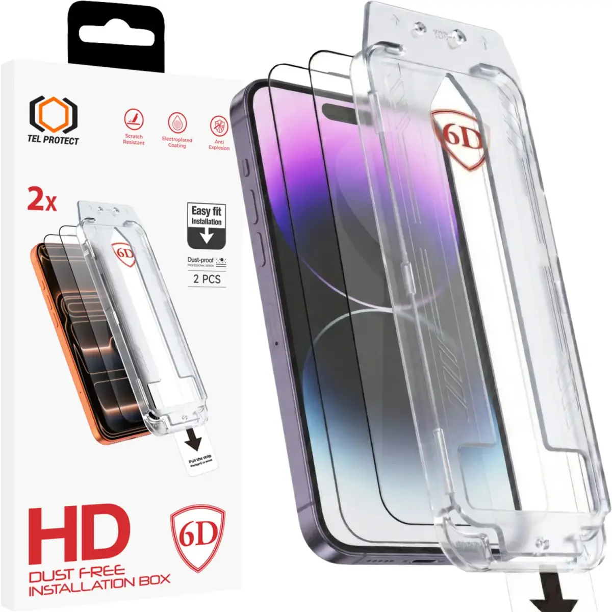 Tel Protect Dust-Free Easy Fit Full Glue 6D Tempered Glass for Iphone 14 Pro Max black - 2 pieces