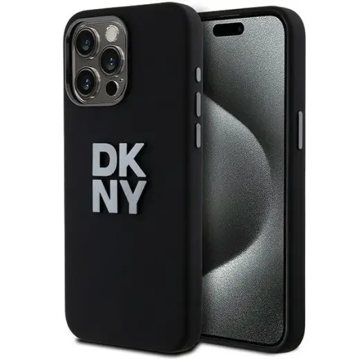 DKNY DKHCP15XSMCBSK Liquid Silicone Metal Logo maciņš telefonam iPhone 15 Pro Max melns