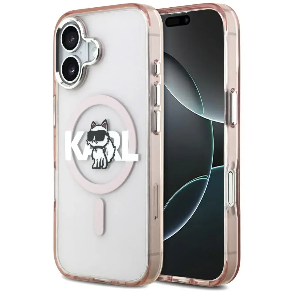 Karl Lagerfeld IML Choupette Sketch Logo maciņš ar MagSafe atbalstu telefonam iPhone 17 rozā