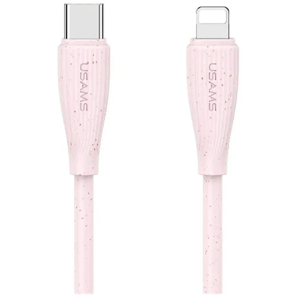 USAMS Green Series SJ717 datu pārraides un uzlādes vads | USB-C uz Lightning | 30W | 1m | rozā